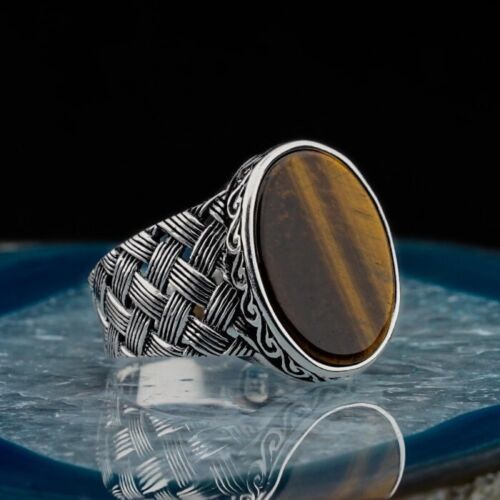 Tiger Eye Ring Silver Handmade Jewelry 925 Stamped Solid Rings Natural Stone - Picture 1 of 6