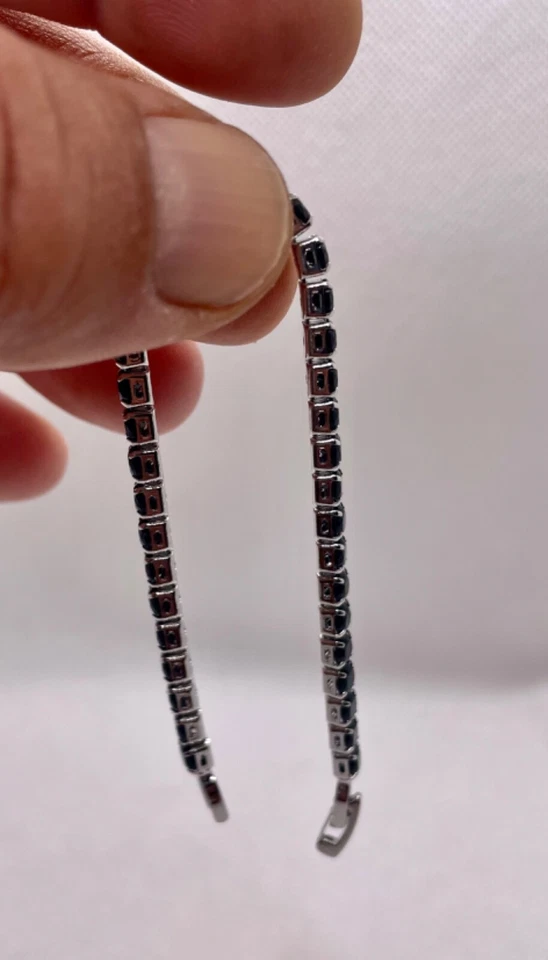 网球手链模拟黑色玛瑙宝石 925 纯银 8 — 第 3/4 张图片
