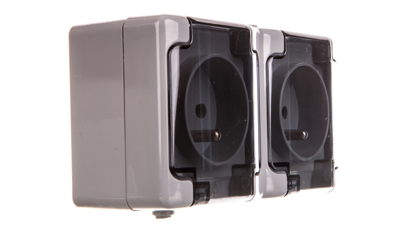 BRYZA Double hermetic socket w/u IP54 with smoke flap gray 180036 /T2UK