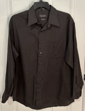 Van Heusen Men  s Long Sleeve Dress Shirt Gray Wrinkle Free Broadcloth XL 17-17.5