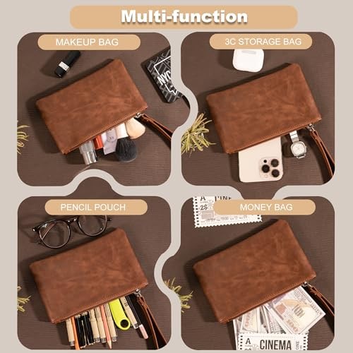 Genuine Leather Pencil Case for Adults,Small Pen Pouch wiht Dark brown - Foto 3 di 6