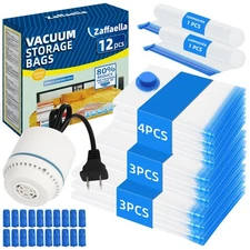 Juego De 12 Bolsas Para Guardar Ropa Al Vacío Con Bomba Eléctrica Combo Size Set