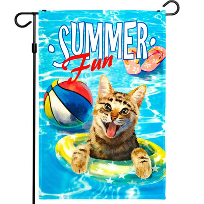 1 Ft. X 1.5 Ft. Polyester Summer Fun with Cat in Pool 2-Sided Garden Flag Printe