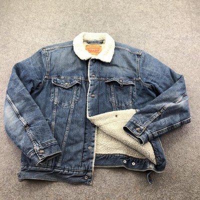 Levi's Jacket Mens Medium Blue Denim Sherpa Lined Trucker Button Winter Coat