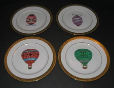 Lot of4 Royal Gallery Plate Gold Buffet Egg & Hot Air Balloon 8.5 Salad Gilt Rim