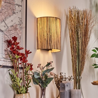 Schwarze Metall Wandleuchte & Wandlampe mit Seegras, UP & Down Lichteffekt