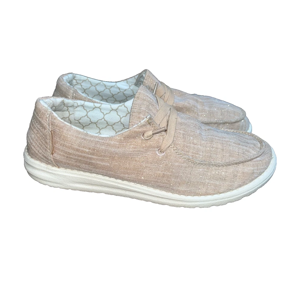 Zapatos Hey Dude Wendy para mujer talla 8 brillantes de lona dorada rosa sin cordones para caminar Foto 2 de 4