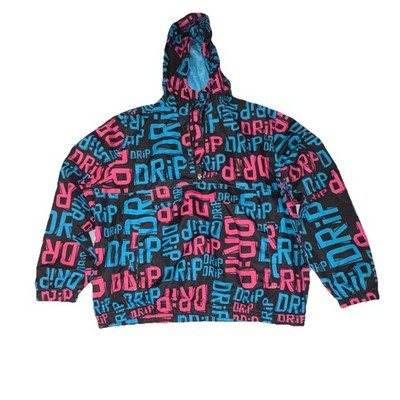 Size Large GGS-115 Men s Hooded Zip Anorak Jacket Polyester Black Blue Pink