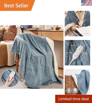 Electric Heated Blanket Throw Soft Warm Comforter 50x60 Inches Blue