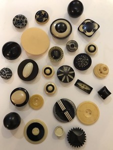 Vintage Lot of 27 Celluloid, Plastic, Buttons/Black & Light Yellow/ Beautiful!