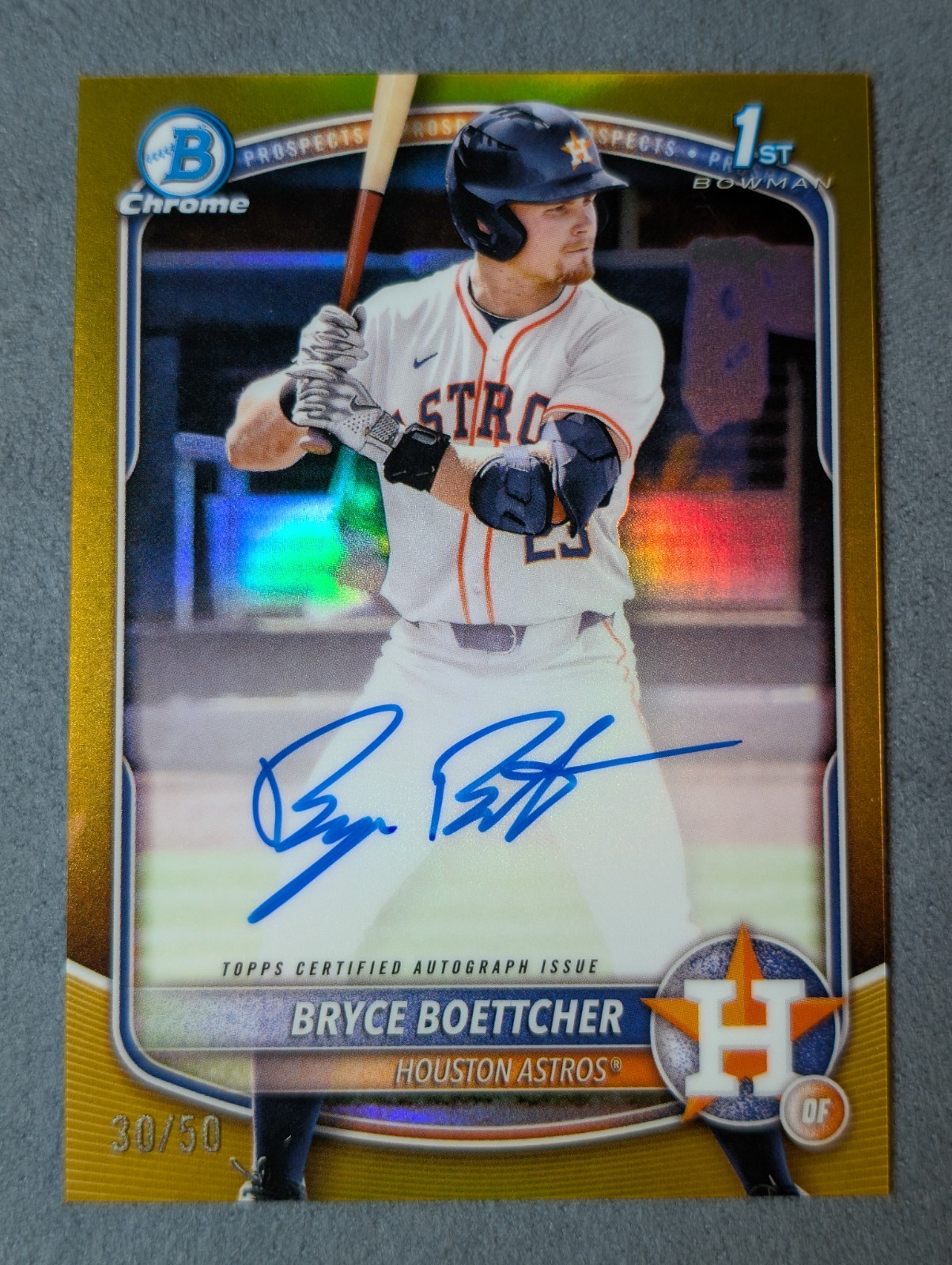 Bryce Boettcher 2025 Bowman Chrome 1st GOLD Auto /50 Astros