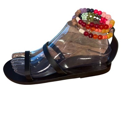 Ancient Greek Sleek Resort Wear Sandals Boho Smirni Beaded Leather Sandals Black