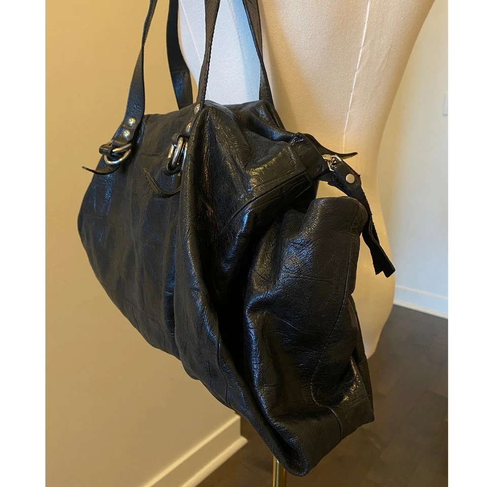 Bolso de Mano Hobo Gianni Chiarini Negro Cuero Genuino Cocodrilo Repujado Hecho en Italia Foto 4 de 4