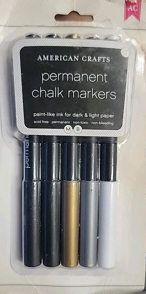 LOT OF 2 American Crafts Permanent Chalk Markers Assorted Colors 5Pc each PKGDMG - Image 2 of 4