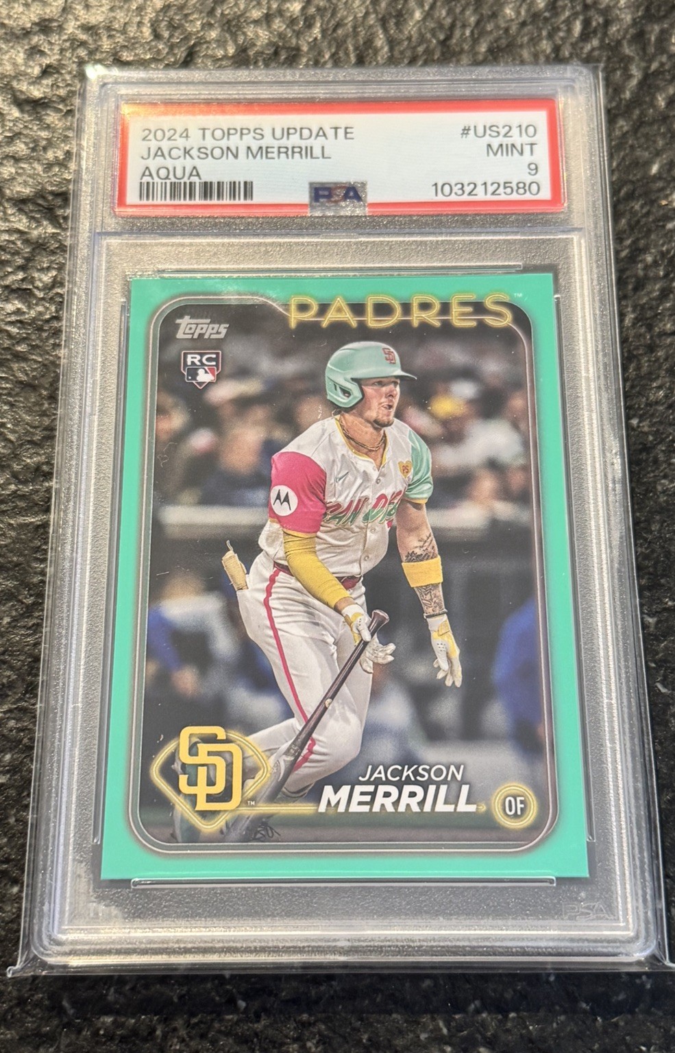 2024 Topps Update Series - Jackson Merrill #US210 Aqua (RC) PSA 9 Padres