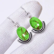 Copper Green Turquoise 925 Sterling Silver Earring, Christmas Gift, E136653