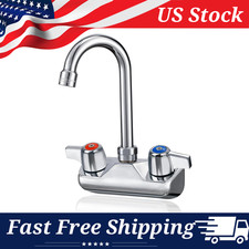 Wall-Mounted Commercial Kitchen Faucet, Brass, 4" Center, 3.5" Gooseneck Spout