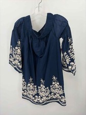 Kori America Navy Size Medium Embroidered Shift Knee Length Long Sleeve Dress