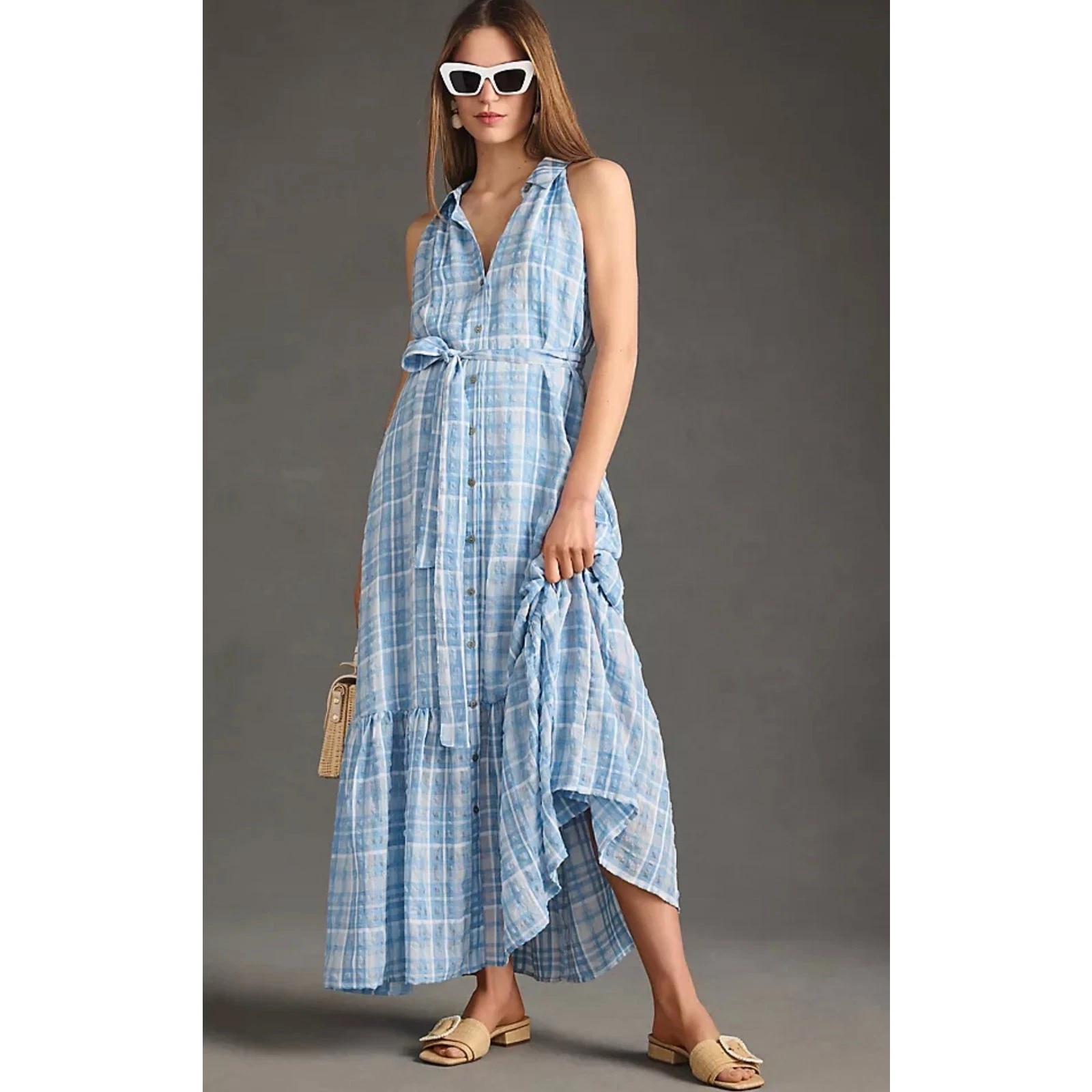 Anthropologie Sleeveless Buttondown Shirt Dress Tie Waist Size XL
Opens in a new window or tab