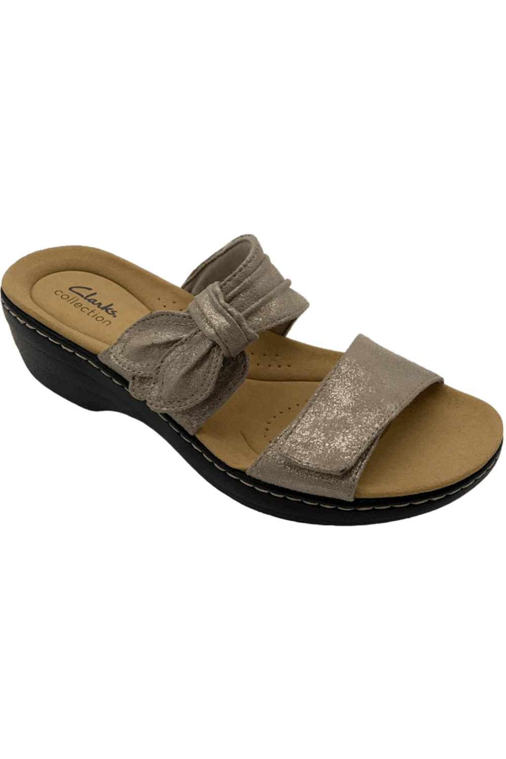 Clarks Collezione Sandali Slide Regolabili Charm Taupe Metallizzato
