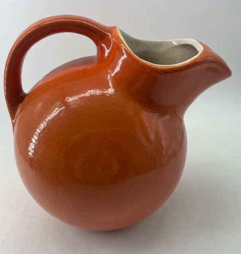 Rumrill Pottery Pitcher Jug #547 (Red Wing) Deep Orange With Ice Lip NICE