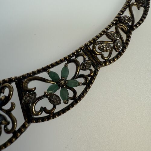 Sterling Silver Gemstone Collar Necklace Ruby Saphire Emerald Flowers - Picture 4 of 17