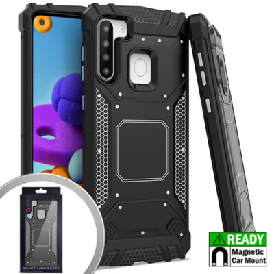Samsung Galaxy A21 -Metal Back Plate Hybrid Magnetic Shockproof Armor Case  Cover