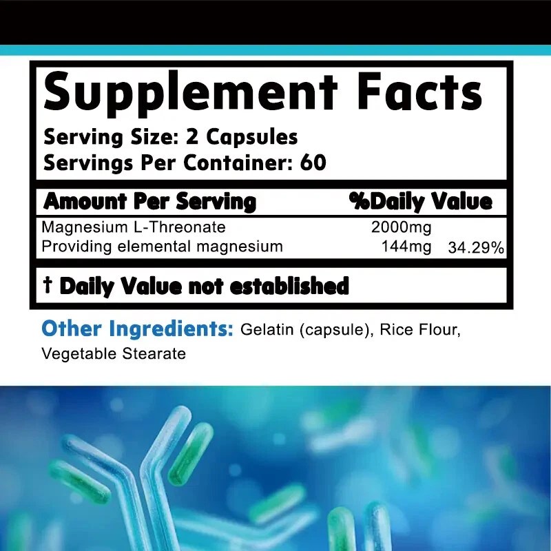 Magnesio L Treonato 120 Cápsulas Vegetales 2000 mg, Magnesio Biodisponible Foto 2 de 2