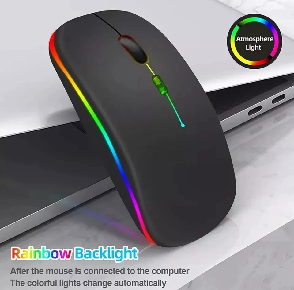 Wireless Mouse Bluetooth Optical 2.4GHz USB Rechargeable RGB Mice for PC Laptop - Image 4 of 4
