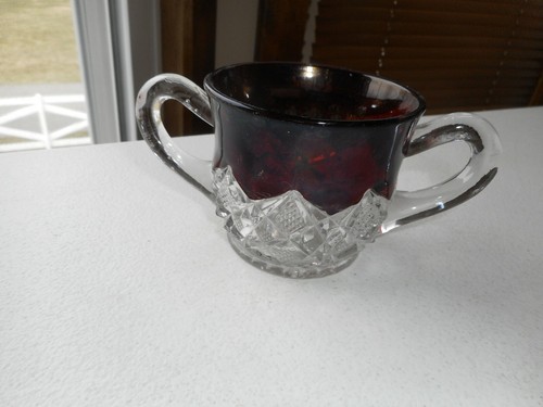 Vintage Souvenir Ruby Red 2 Handle Sugar Glass Bowl Chicago Illinois - Beautiful - Picture 3 of 7