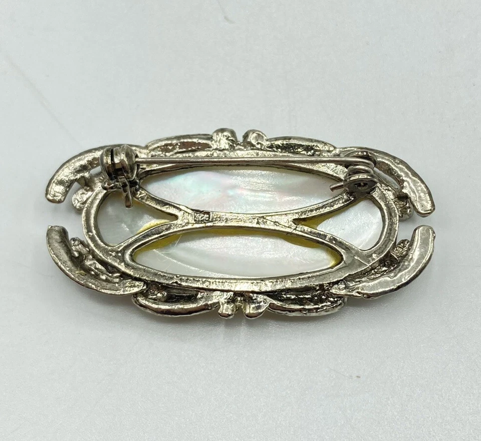 Broche prendedor ovalado de marcasita concha de madreperla de plata de ley 925 de colección 11,47 g Foto 3 de 4
