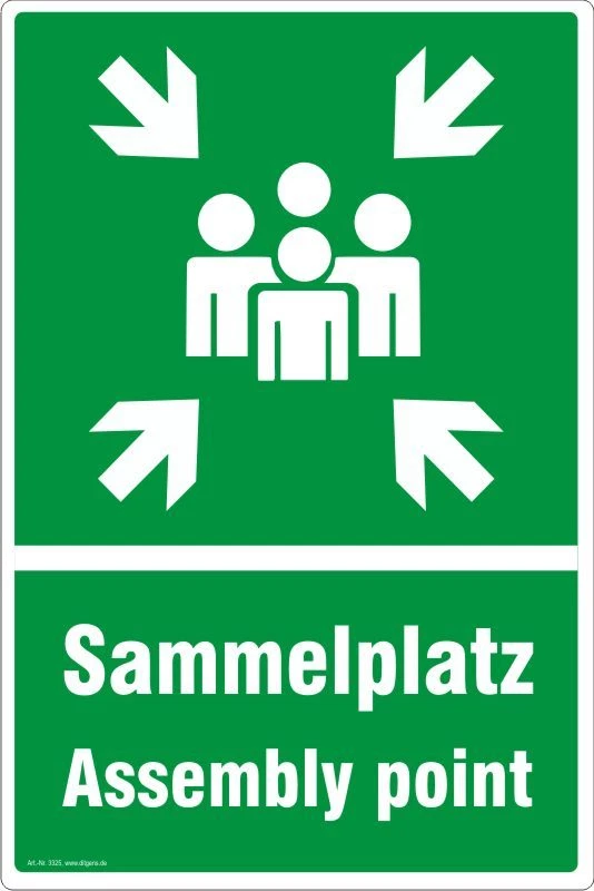 DITGENS Schild Sammelplatz Sammelstelle Sammelpunkt Assembly point 30 x 20cm Nr. 3325