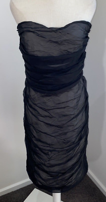 Enrose - Black Silk Strapless Layer Dress - Size 12 - BNWT