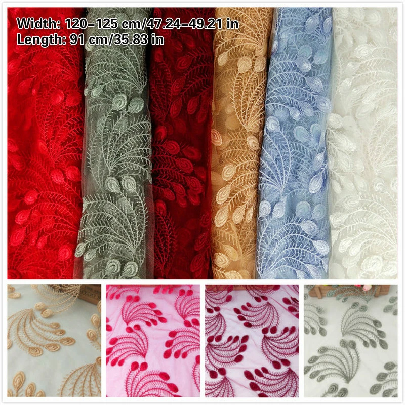 3D Peacock Feathers Lace Fabric Mesh Embroidery for Wedding Dress By Yard - Image 3 of 4