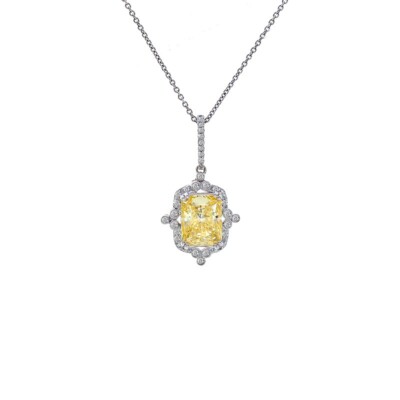 3,00 Ct.tw gelber strahlender Schliff Zirkon 0,20 Ct. tw. Diamant Anhänger 14K Weißgold