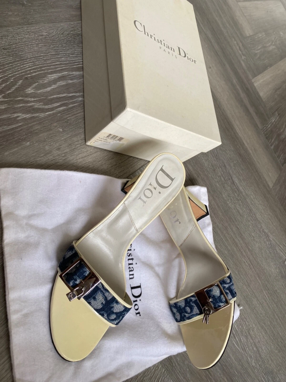Dior oblique jacquard monogramme toile et cuir verni mules chaussures sandales 40 7