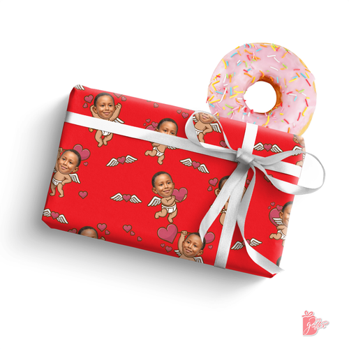 Personalized Gift Wrapping Paper Roll 24 Inch w/ Photo Face Cut Loved By Cupid - Picture 12 of 40