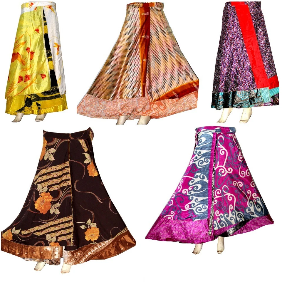30 PC Vintage Silk Sari Magic Wrap Around Frill Skirt Dress Wholesale Lot Indian - Image 4 of 4