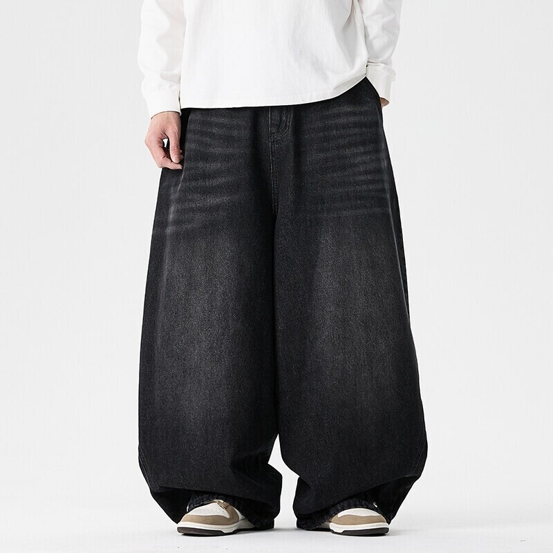 Men Vintage Hip-hop Jeans Loose Straight Denim Pants