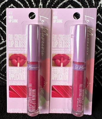  2pk LE MERCERIE #717 MAX SHINE HOT PINK LIQUID LIPSTICK FULLER LIPS LIP GLOSS