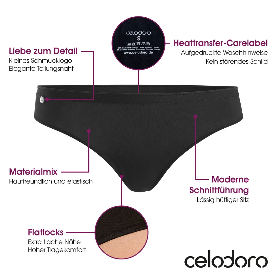 Celodoro Damen Basic String Tanga (3er Pack) Mini-Slip mit Zier-Logo - Bild 2 von 4