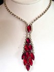 Vintage Rhinestone Drop Necklace 16" Statement Choker Red 3 1/4" Drop — photo 1