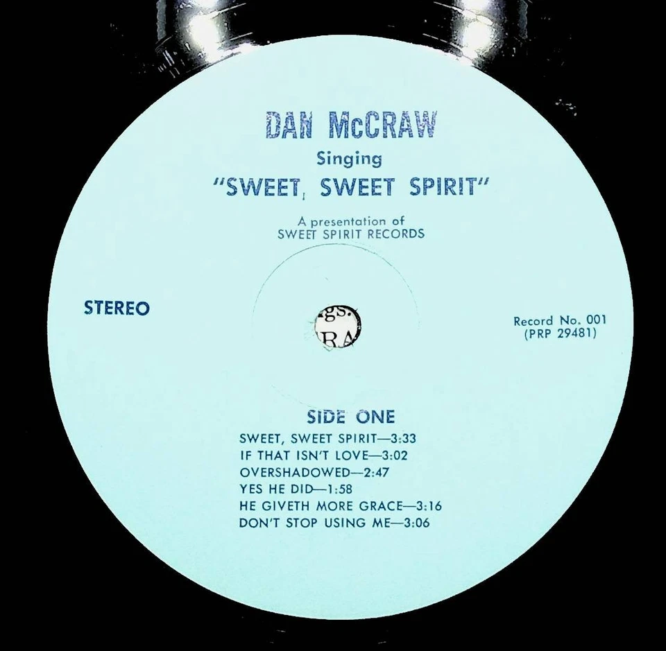 Dan McCraw Sings Sweet Sweet Spirit Gospel Christian Vinyl LP Record VG+ - Image 3 of 4