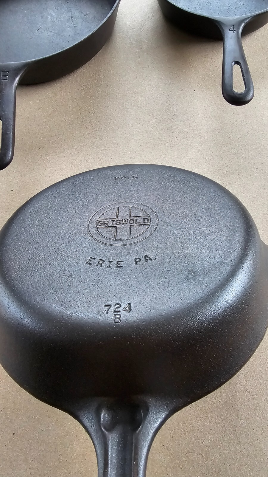Vintage GRISWOLD 4 5 6 Cast Iron Skillets SMALL BLOCK LOGO grooved handle eBay