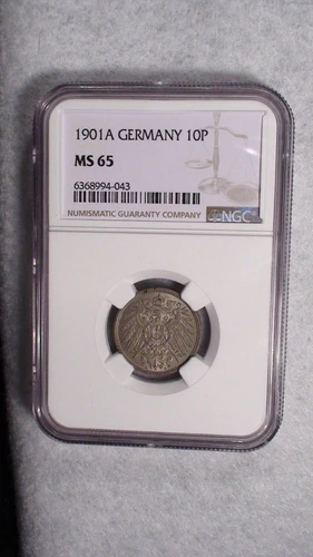 1901A GERMANY NGC MS65 TEN PFENNIG SILVER 10P Coin BUY IT NOW!