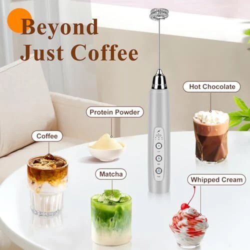 Milk Frother Handheld Rechargeable, Frother Wand Drink Silver without stand