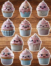 Cute Kawaii Cupcake Die Cut Vinyl Stickers Set Notebook Laptop WaterBottle