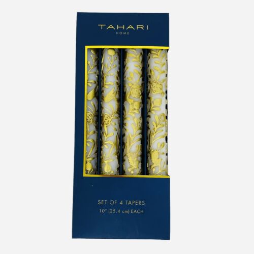 Tahari Wax Tapered Candles Set Textured Golden Roses Elegant Party Home Decor - Picture 1 of 5