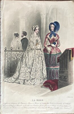 GRAVUR VON MODE 24X16 cm JOURNAL LA MODE 1845