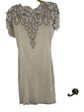 Scala Milan Paris LA Beaded Ivory and Gold Dress with Pearls Medium Prom